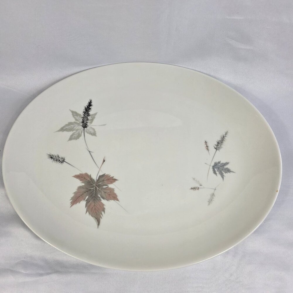 Royal Doulton Tumbling Leaves Oval Serving Platter Gray & Pink Leaves